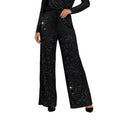 Pantaloni Donna a Gamba Larga con Paillettes, Vita Elastico, Eleganti e Comodi