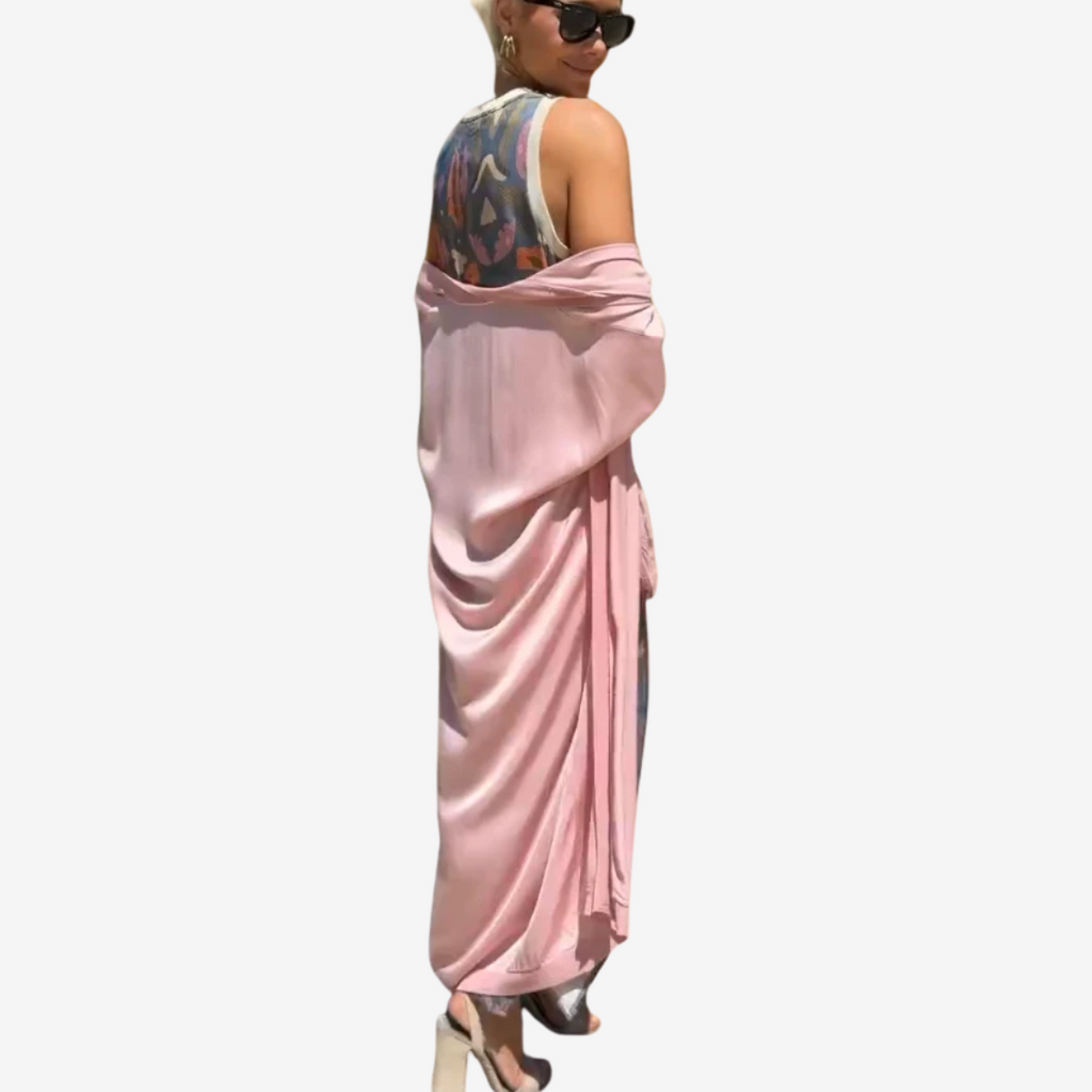 Abito Lungo Donna Artistico con Scialle Drappeggiato Elegante