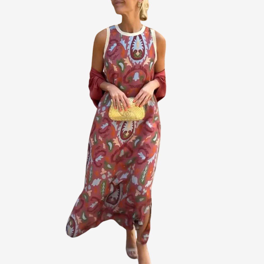 Abito Lungo Donna Artistico con Scialle Drappeggiato Elegante