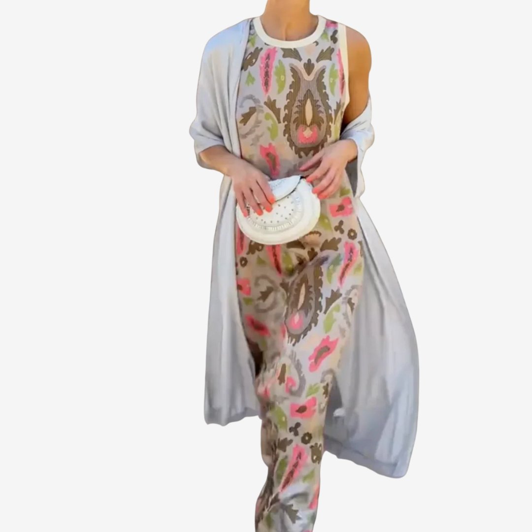 Abito Lungo Donna Artistico con Scialle Drappeggiato Elegante