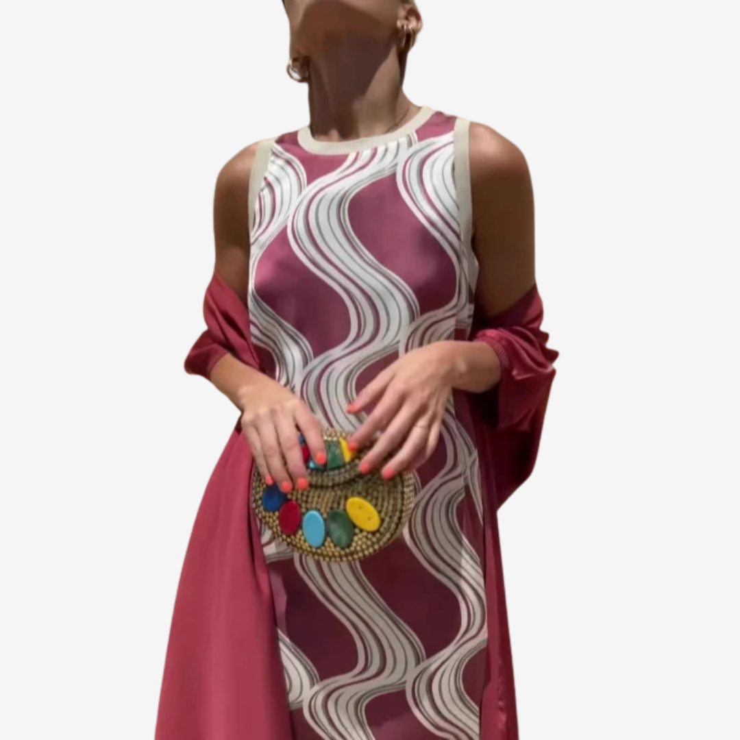 Abito Lungo Donna Artistico con Scialle Drappeggiato Elegante