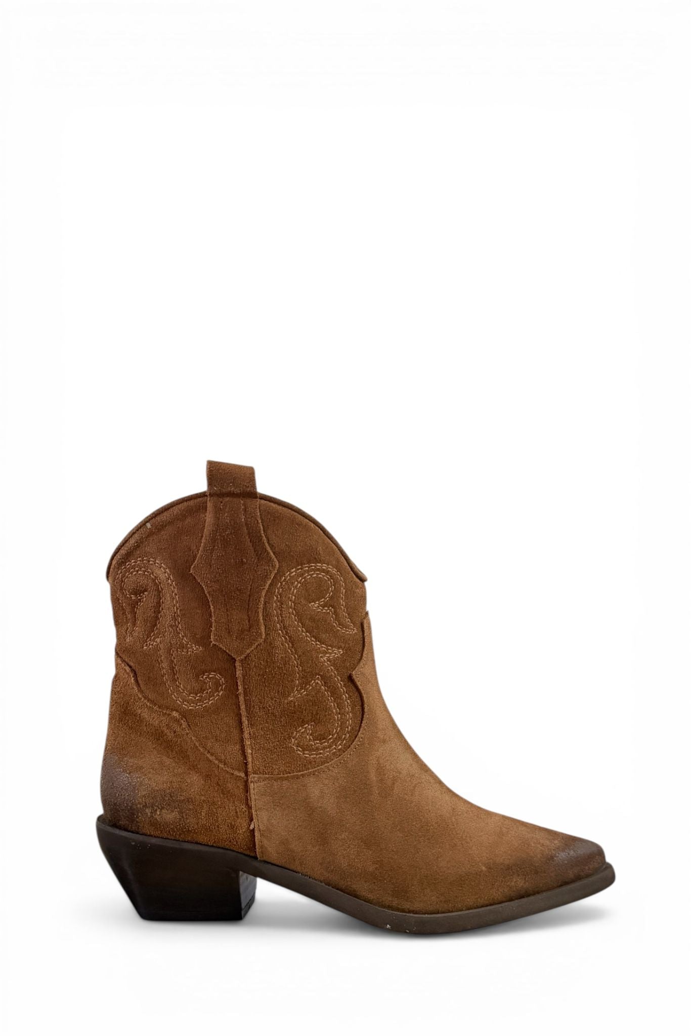 Stivaletti Cowboy Donna in Camoscio Marrone con Tacco Basso Eleganti