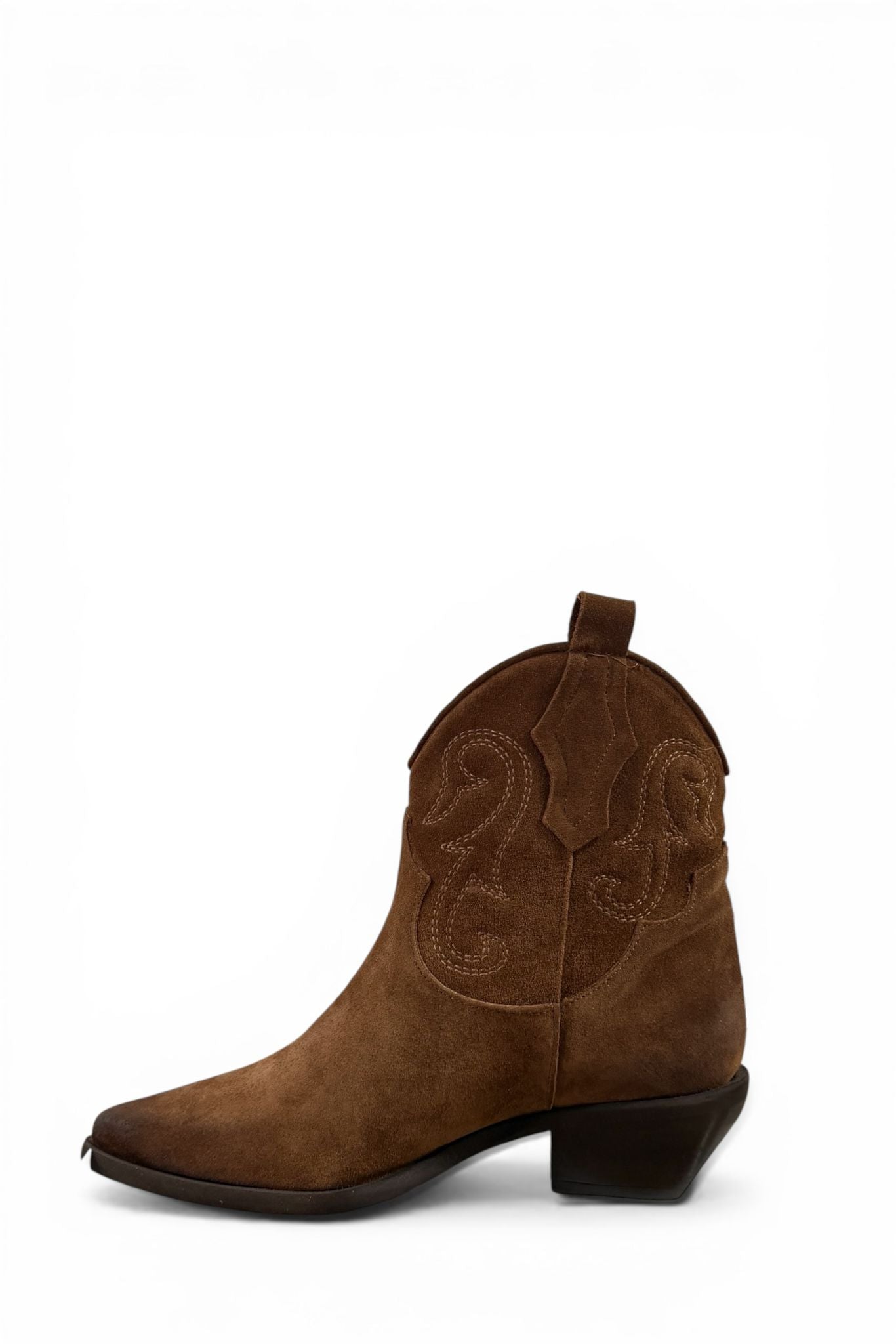Stivaletti Cowboy Donna in Camoscio Marrone con Tacco Basso Eleganti