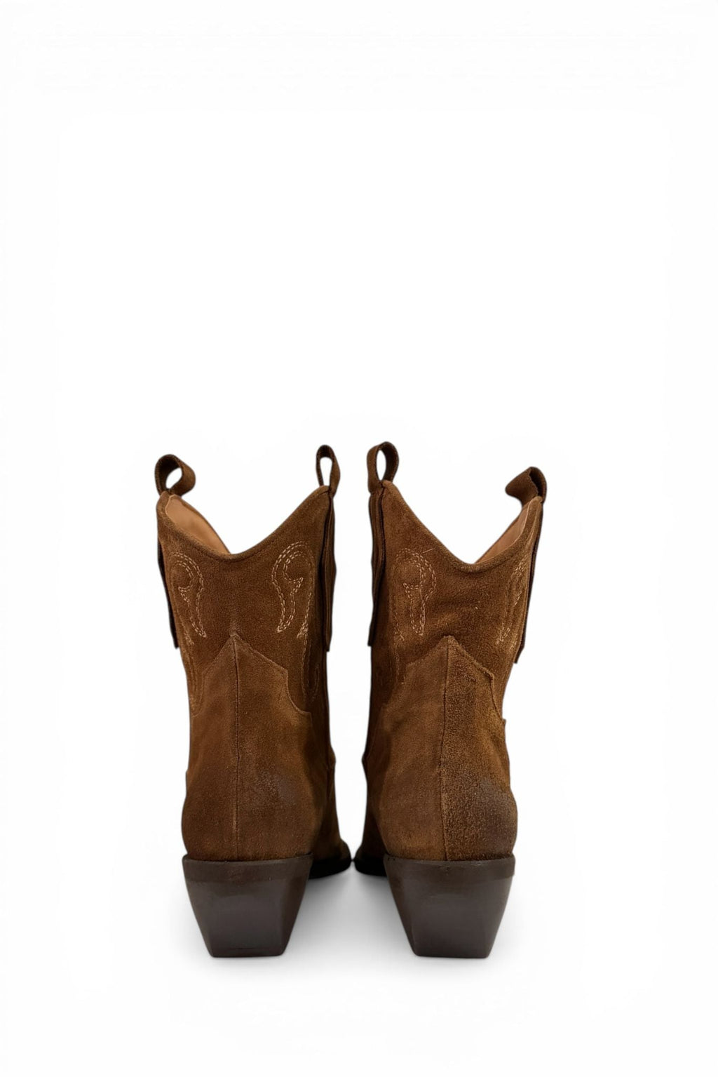 Stivaletti Cowboy Donna in Camoscio Marrone con Tacco Basso Eleganti