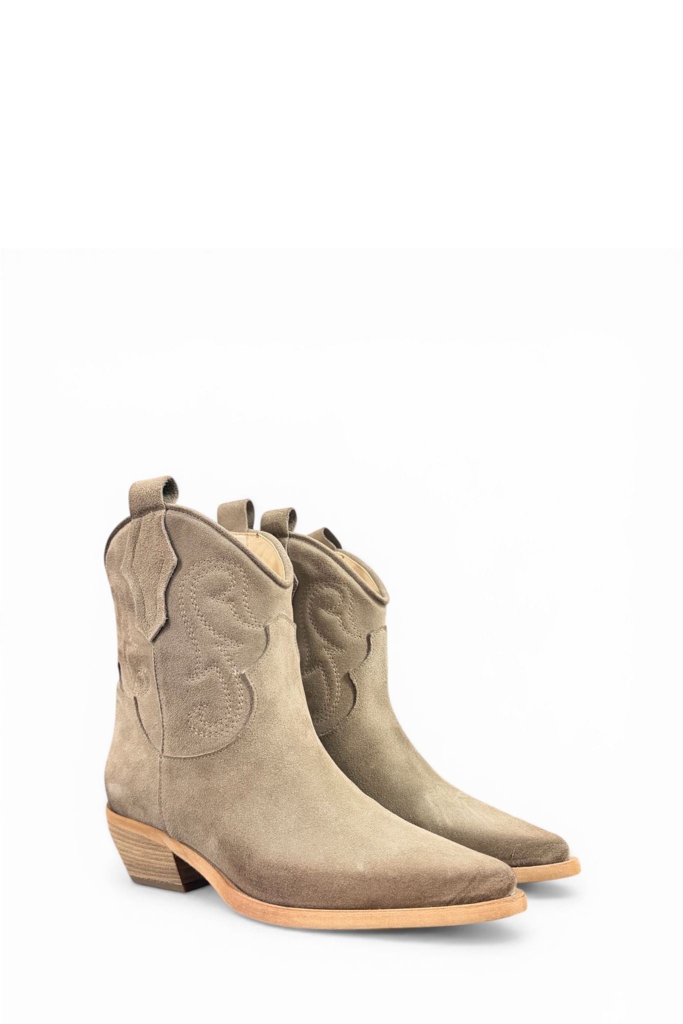 Stivaletti Cowboy Donna in Camoscio Marrone con Tacco Basso Eleganti