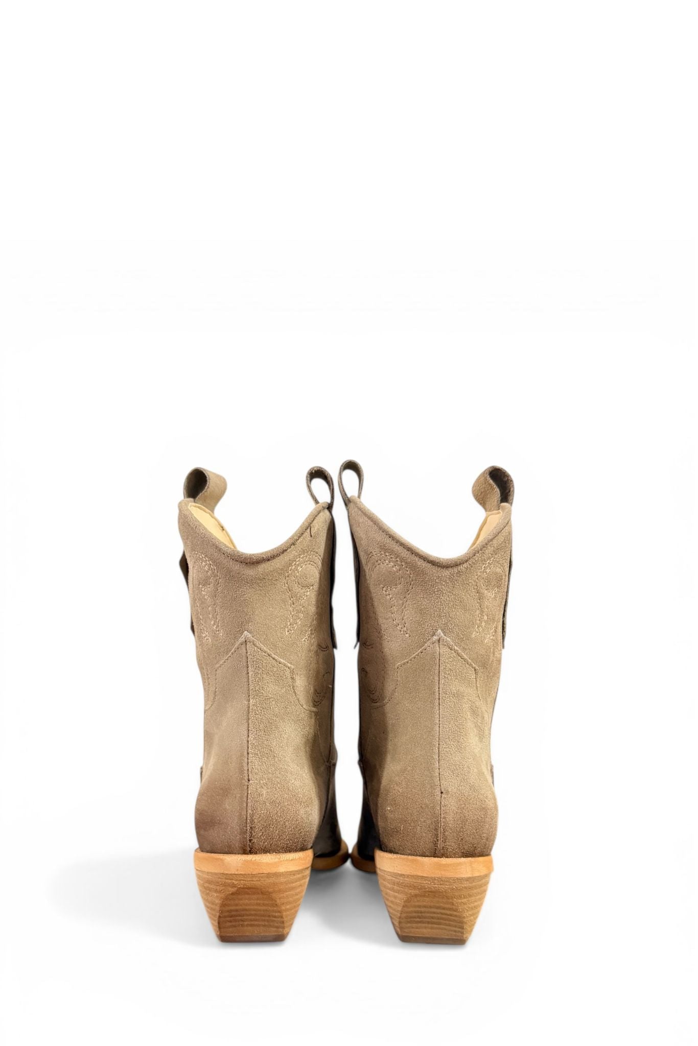 Stivaletti Cowboy Donna in Camoscio Marrone con Tacco Basso Eleganti